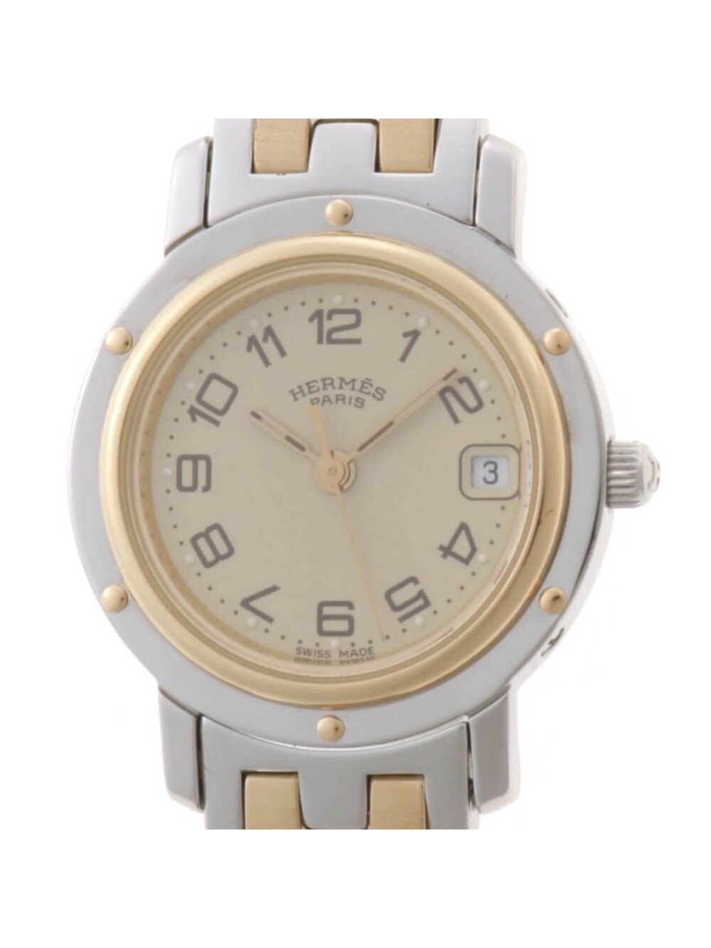 Hermes Clipper Watch Stainless Steel Ivory Quartz